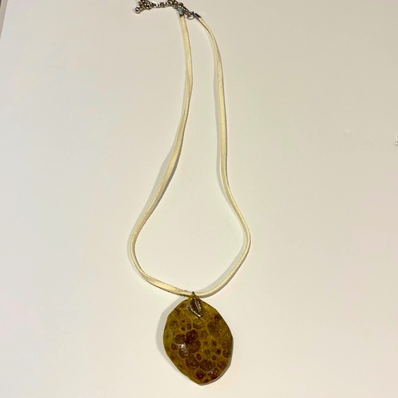 Handmade Jewelry - Petoskey Stone Fabric Chain 18” Necklace Jewelry